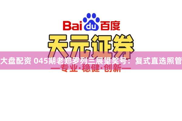 大盘配资 045期老郑罗列三展望奖号：复式直选照管